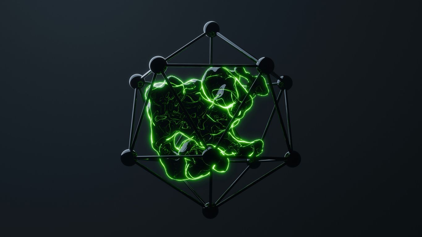 A green glowing teddy bear on a black background