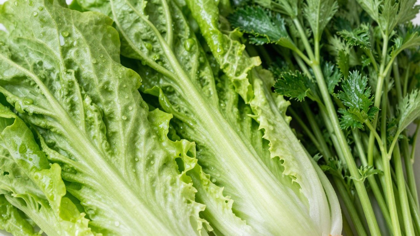 ผักสดเขียวขจีวางเรียงกันอย่างสวยงาม