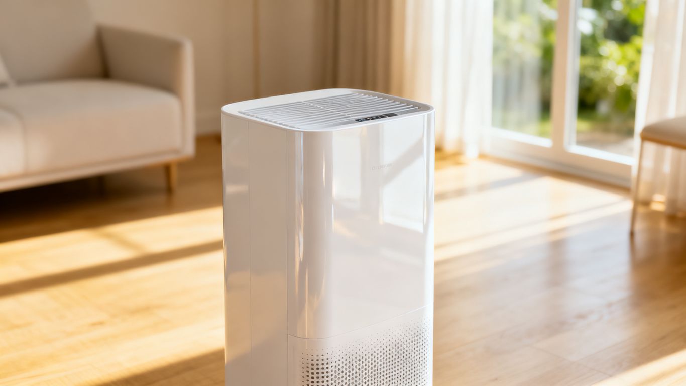 A modern dehumidifier in a bright room