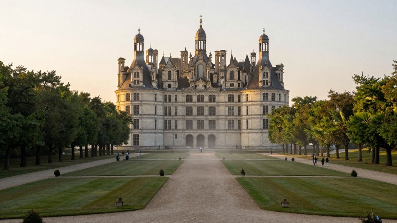 Château rooftops above the Loire countryside