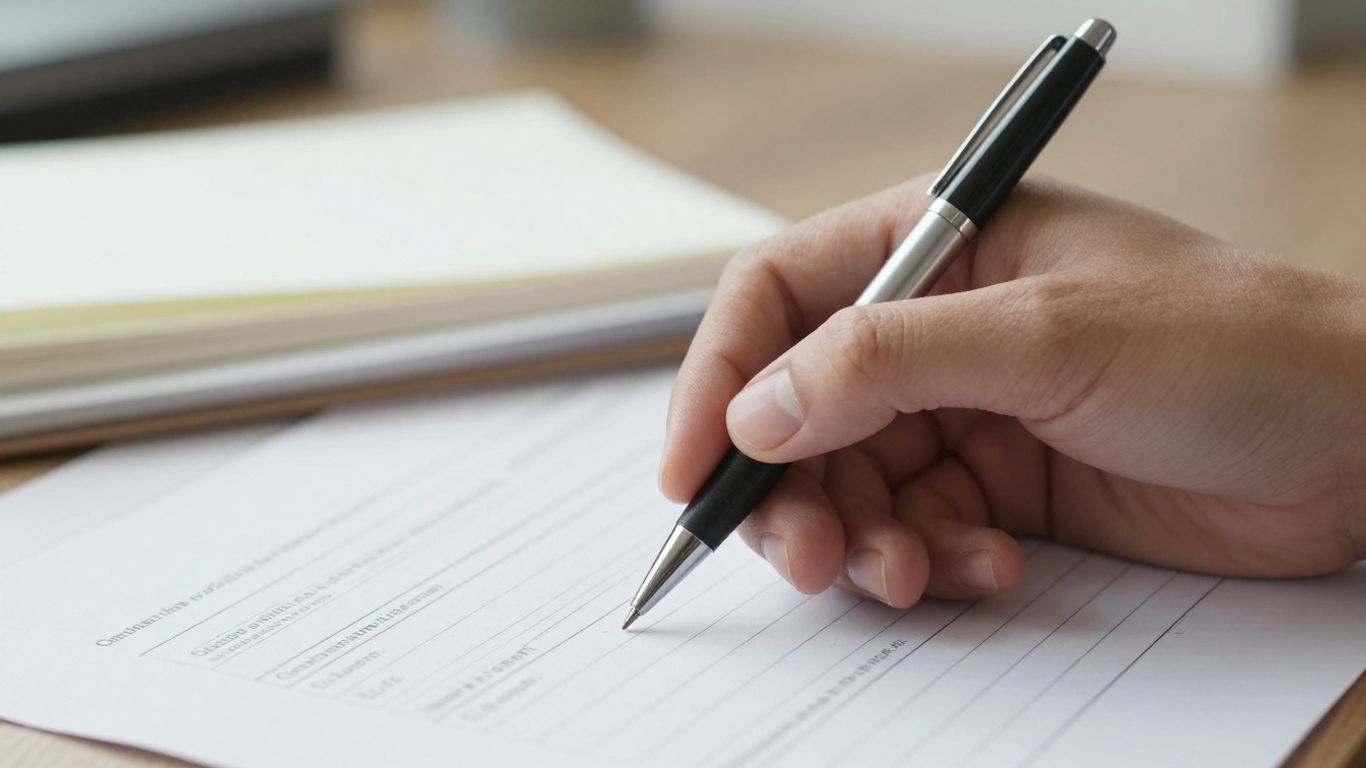 Mano escribiendo en formulario de solicitud de asilo político.