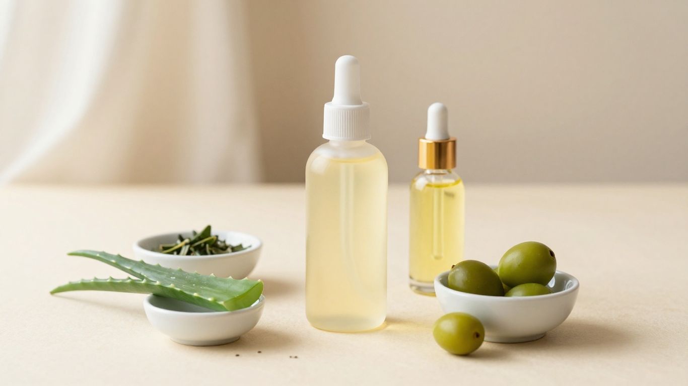 A glass bottle and natural lubricant ingredients