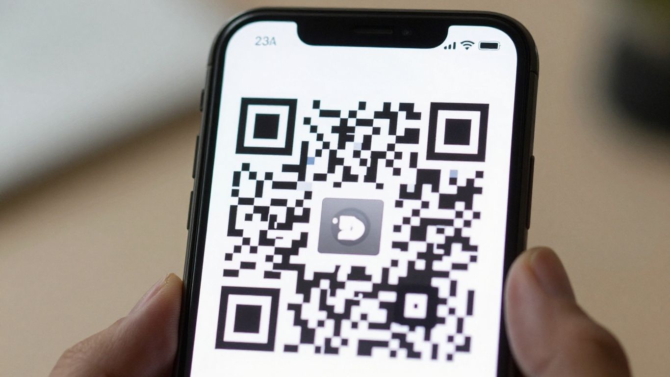 Smartphone screen displaying a QR code pattern.