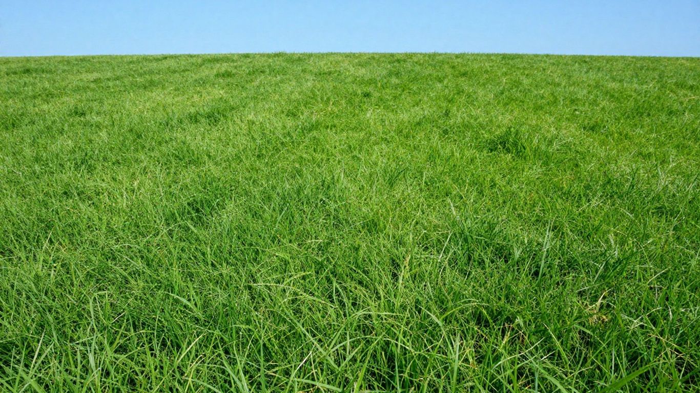 Lush green lawn under a bright blue sky.