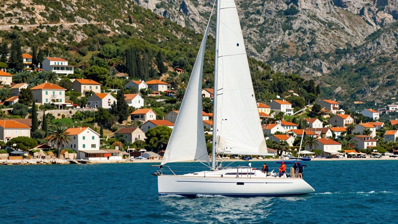 Sailboat on turquoise water near Croatian coast
