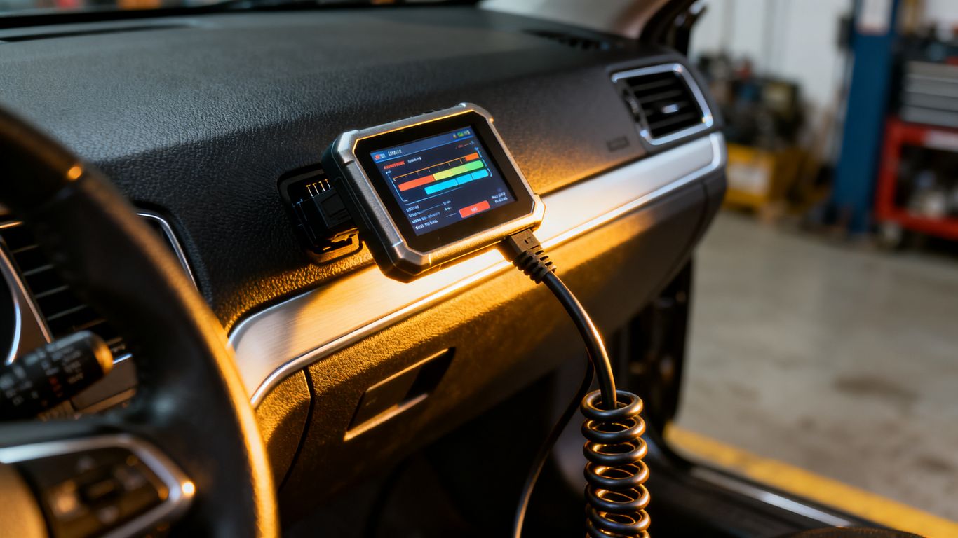 Professional automotive diagnostic tools in use