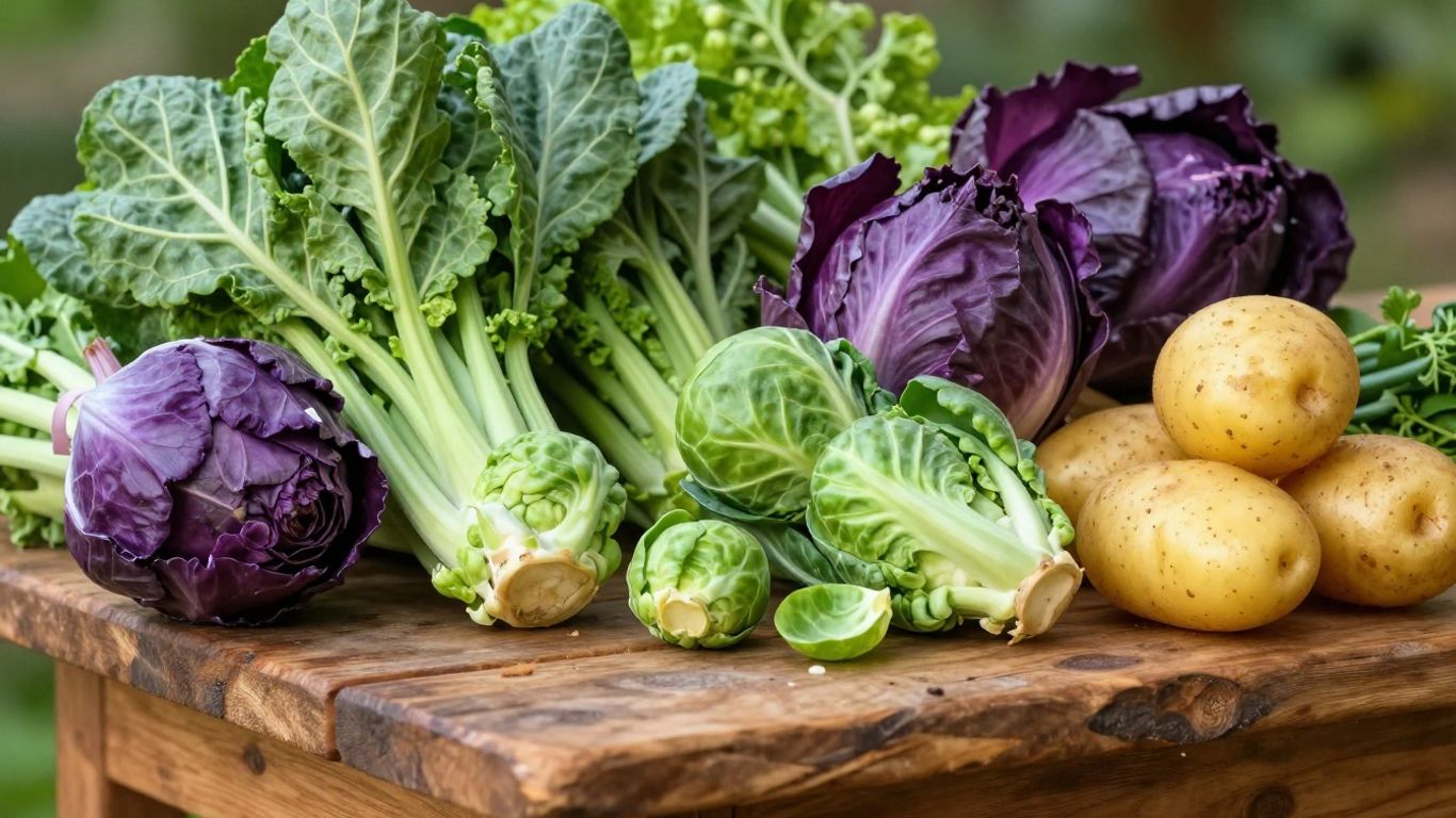 Fresh Belgian vegetables on a rustic wooden table.
