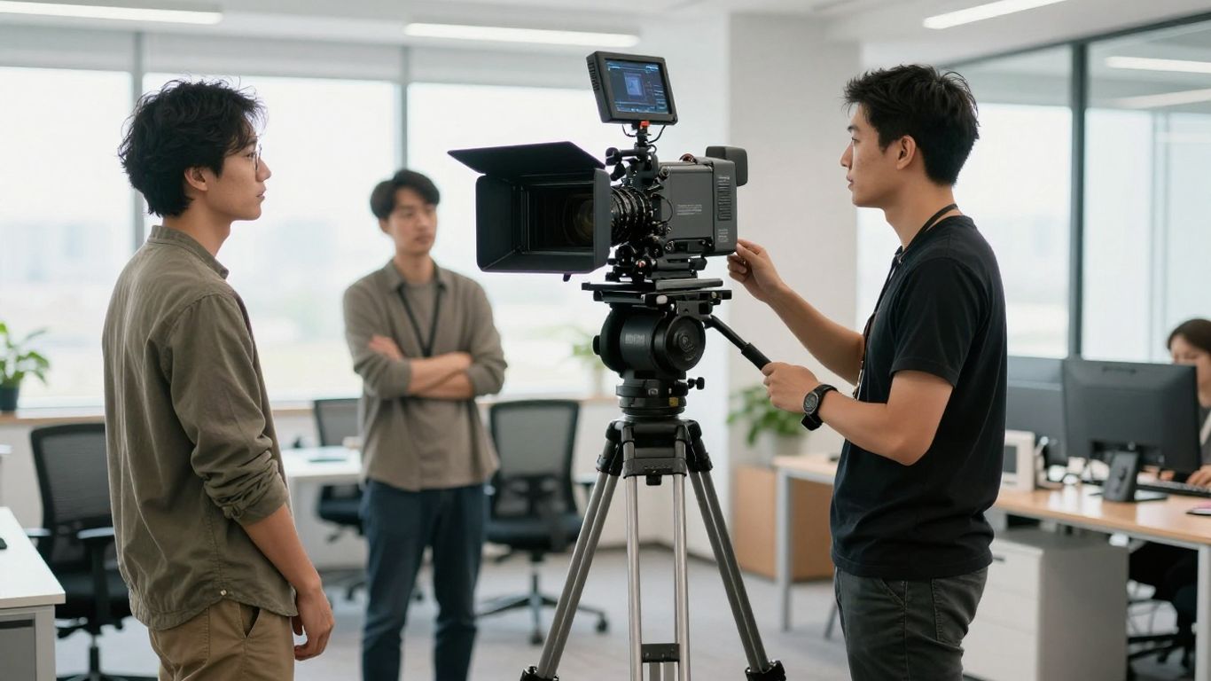 Professional film crew shooting on location