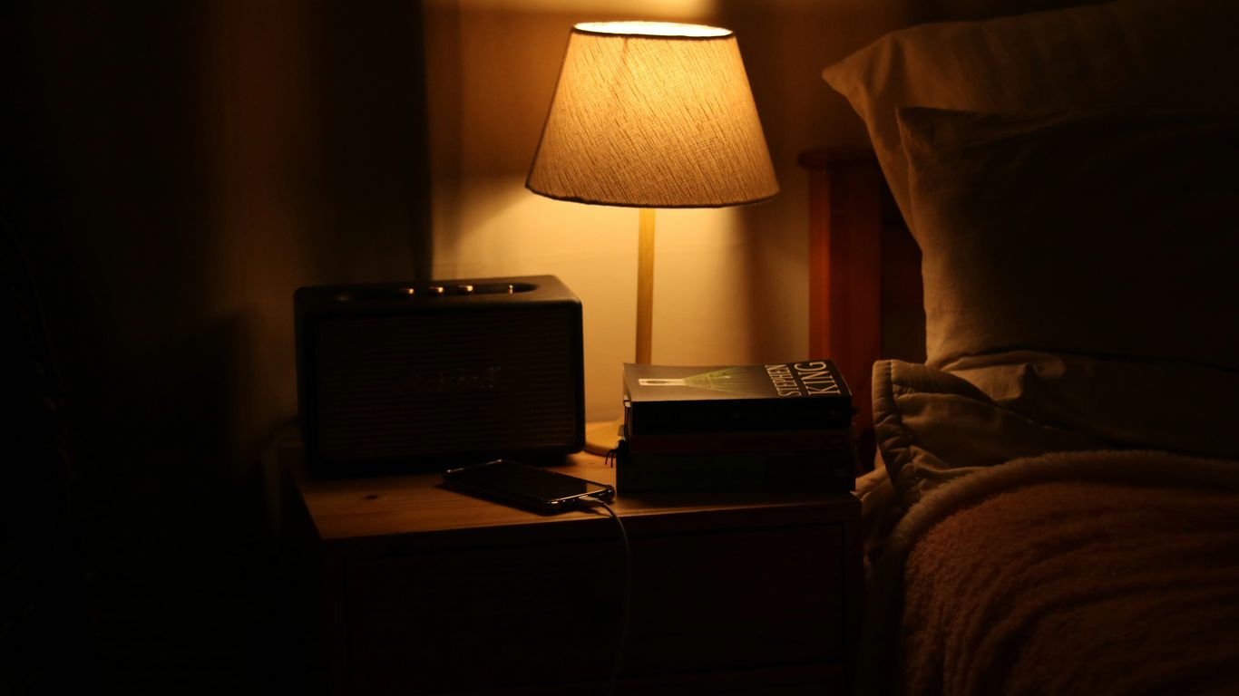 A curated setup featuring a lamp and tray