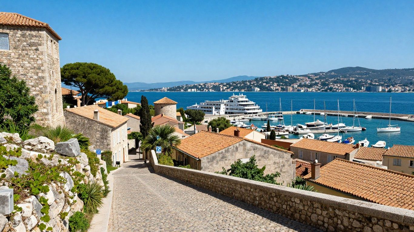 Antibes historic walls overlooking the Mediterranean Sea and harbor.