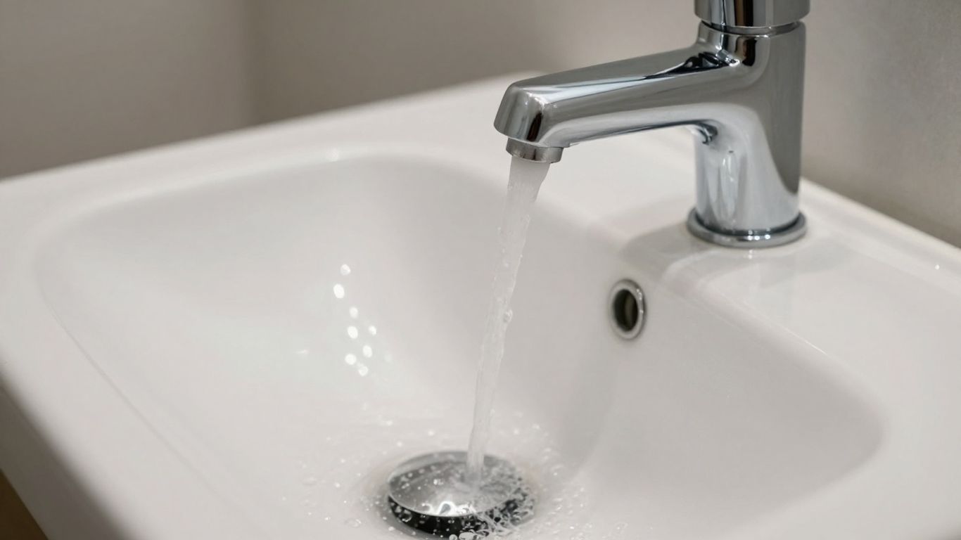 Modern bathroom sink with flowing water