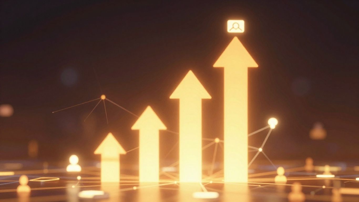 Digital growth and connection with abstract arrows and icons.