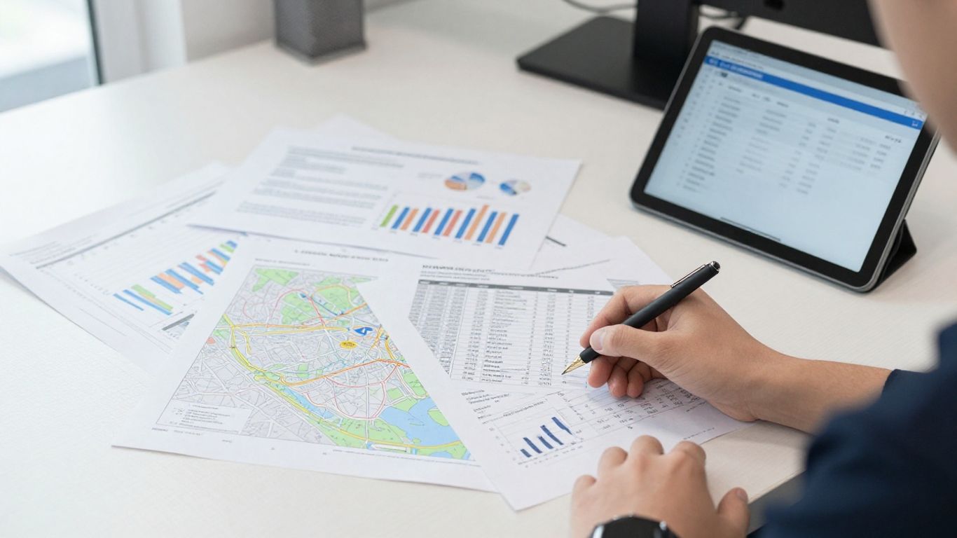 A professional analyzing property data on a desk