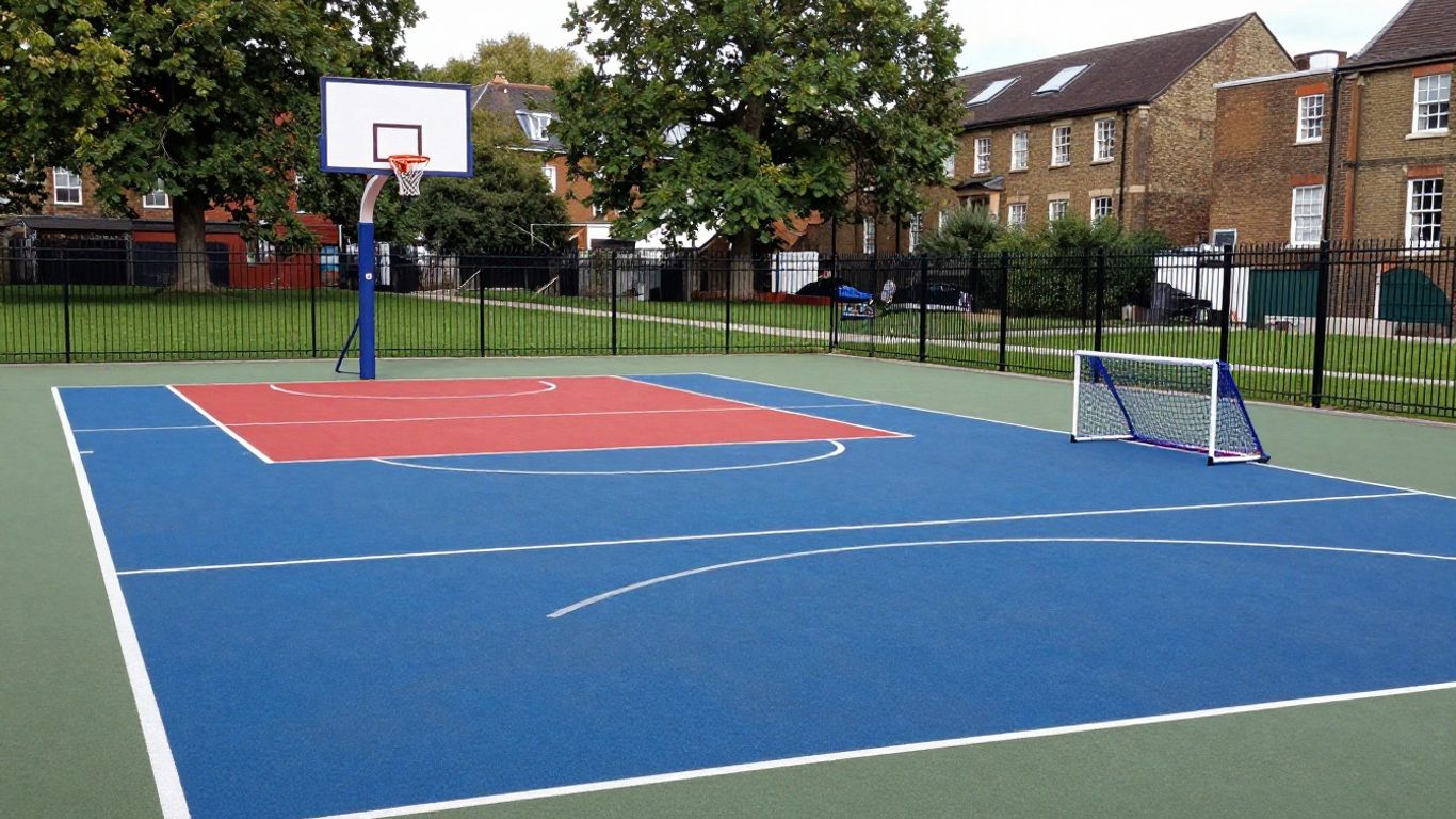 Photographic Wandsworth community MUGA with colourful court markings