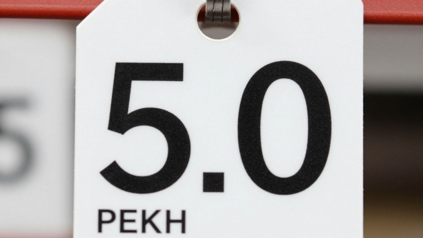 Close-up of a UK retail price tag.