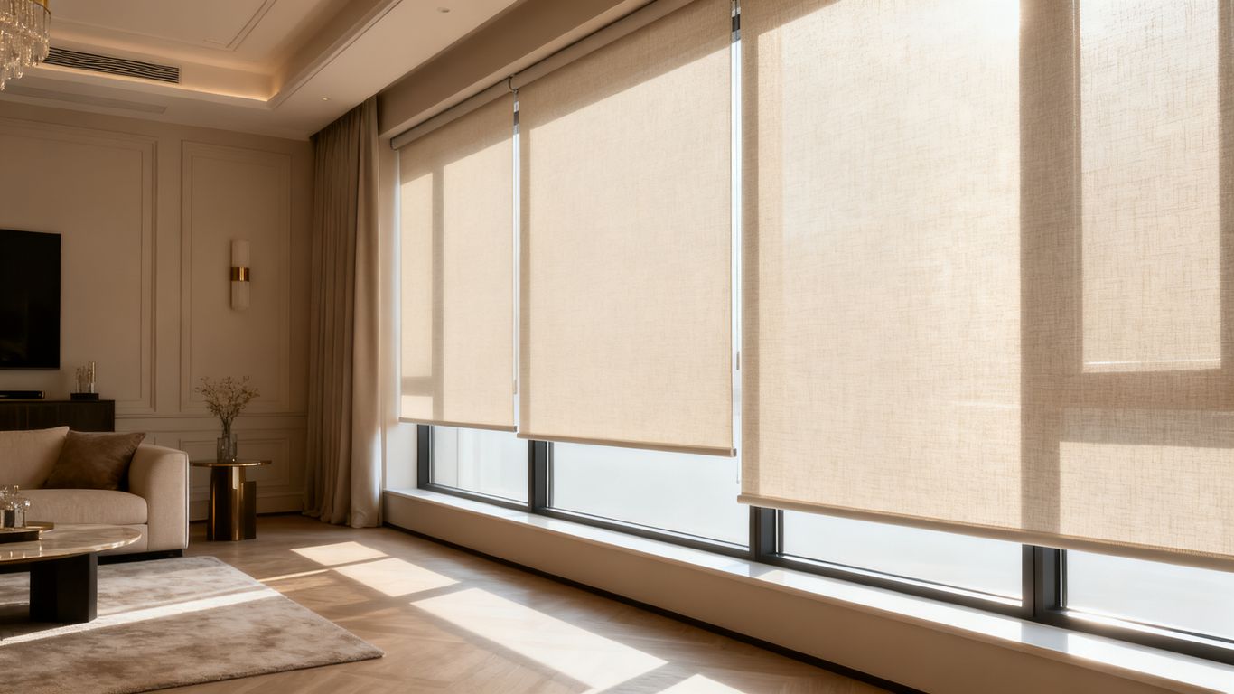 Interior design showroom with custom motorized shades displayed
