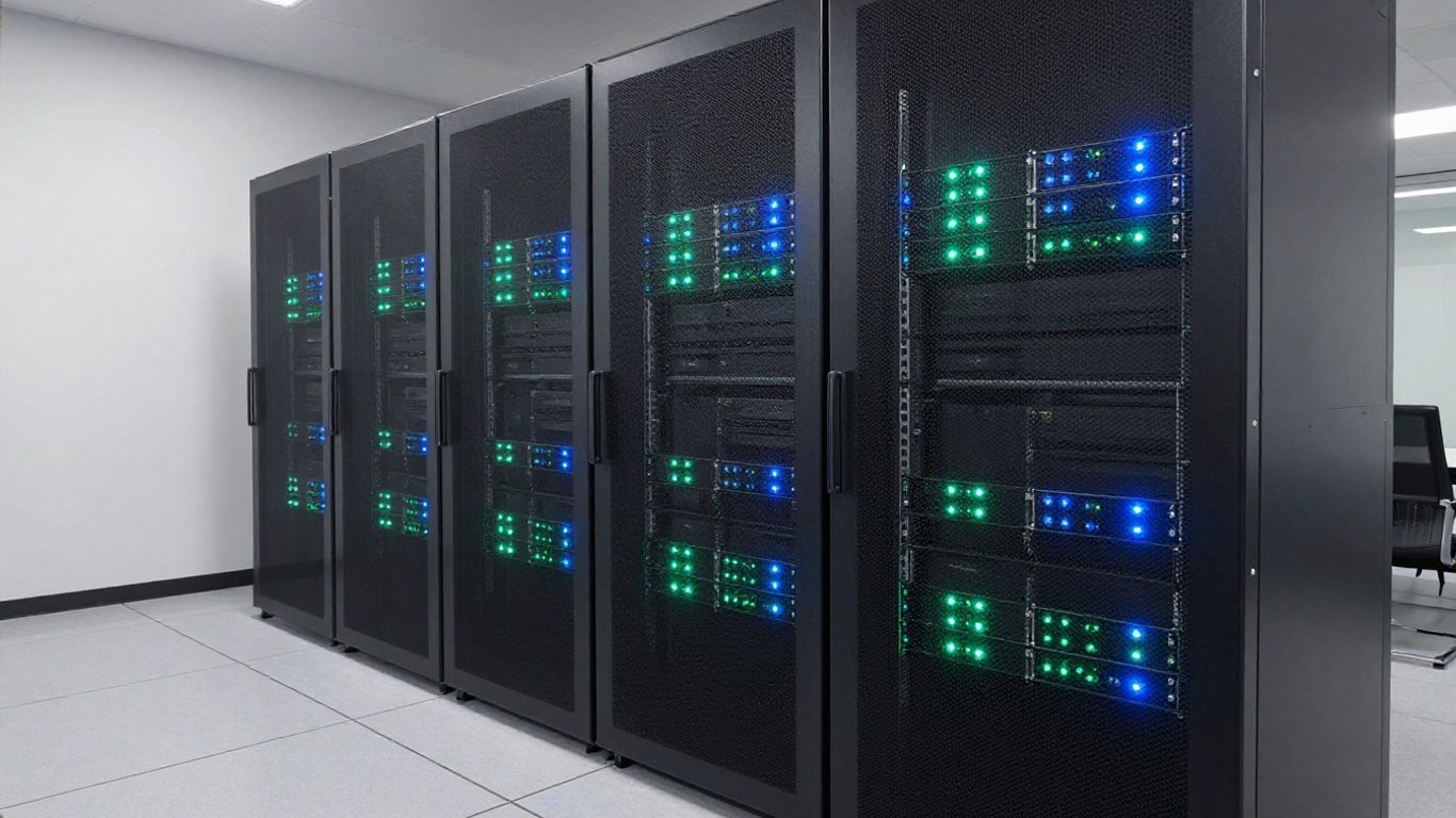 Secure data server room with professional lighting