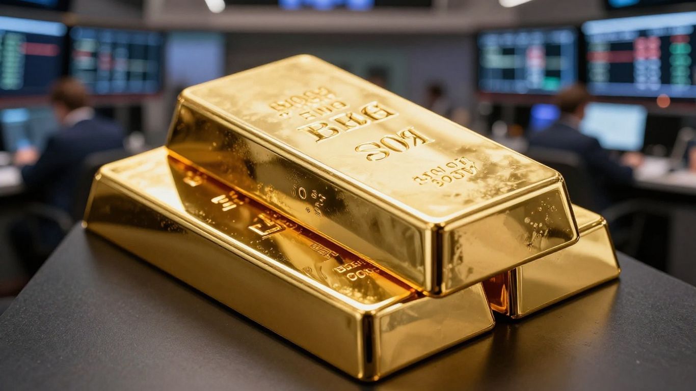金條和模糊的證券交易所交易大廳。