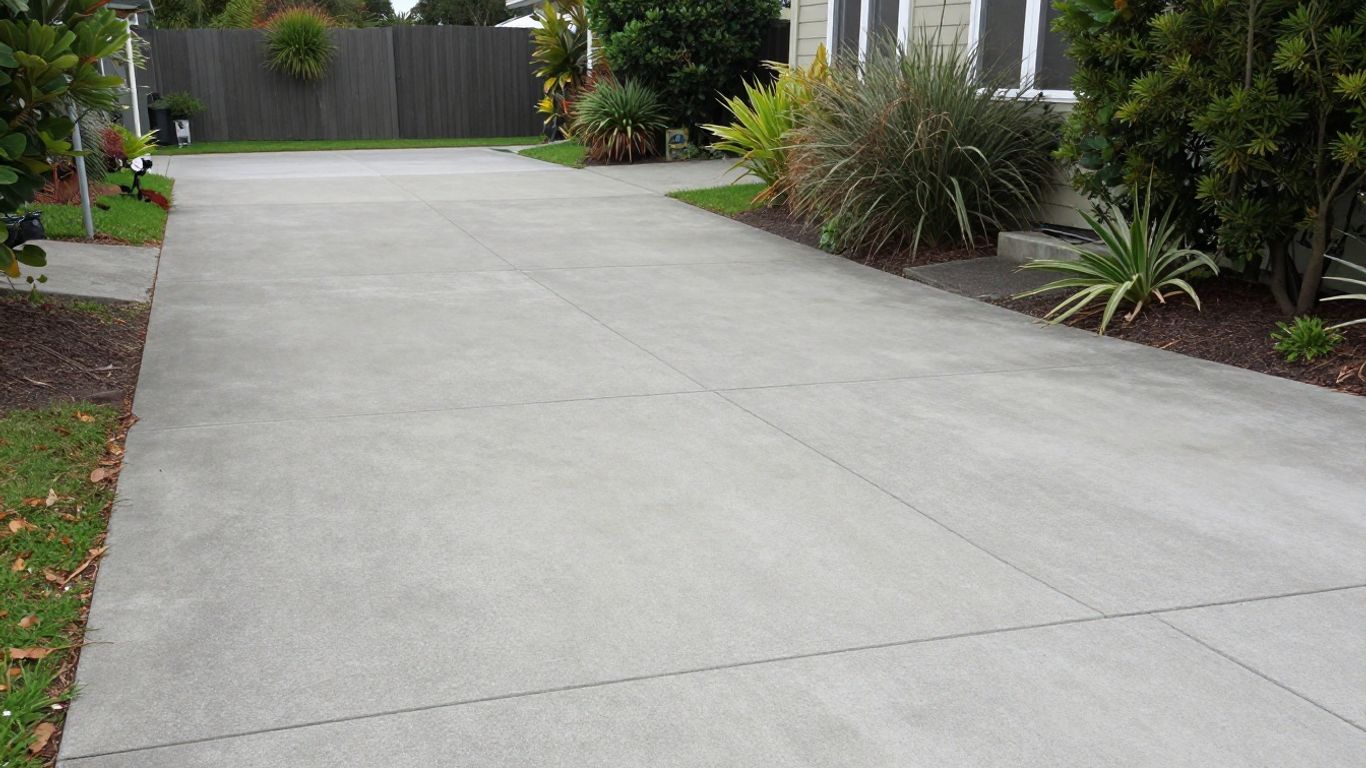 Sealed concrete driveway beside a home