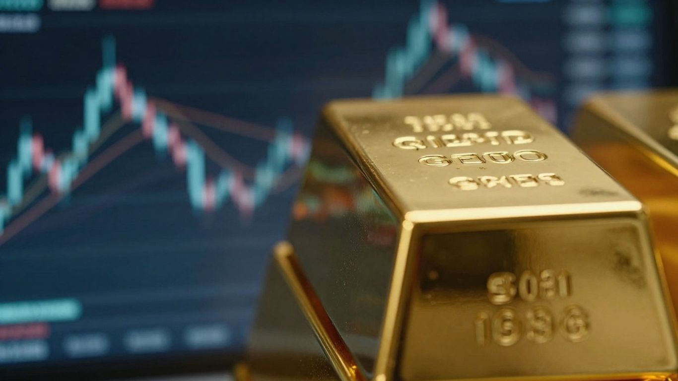 Gold bar with abstract market background