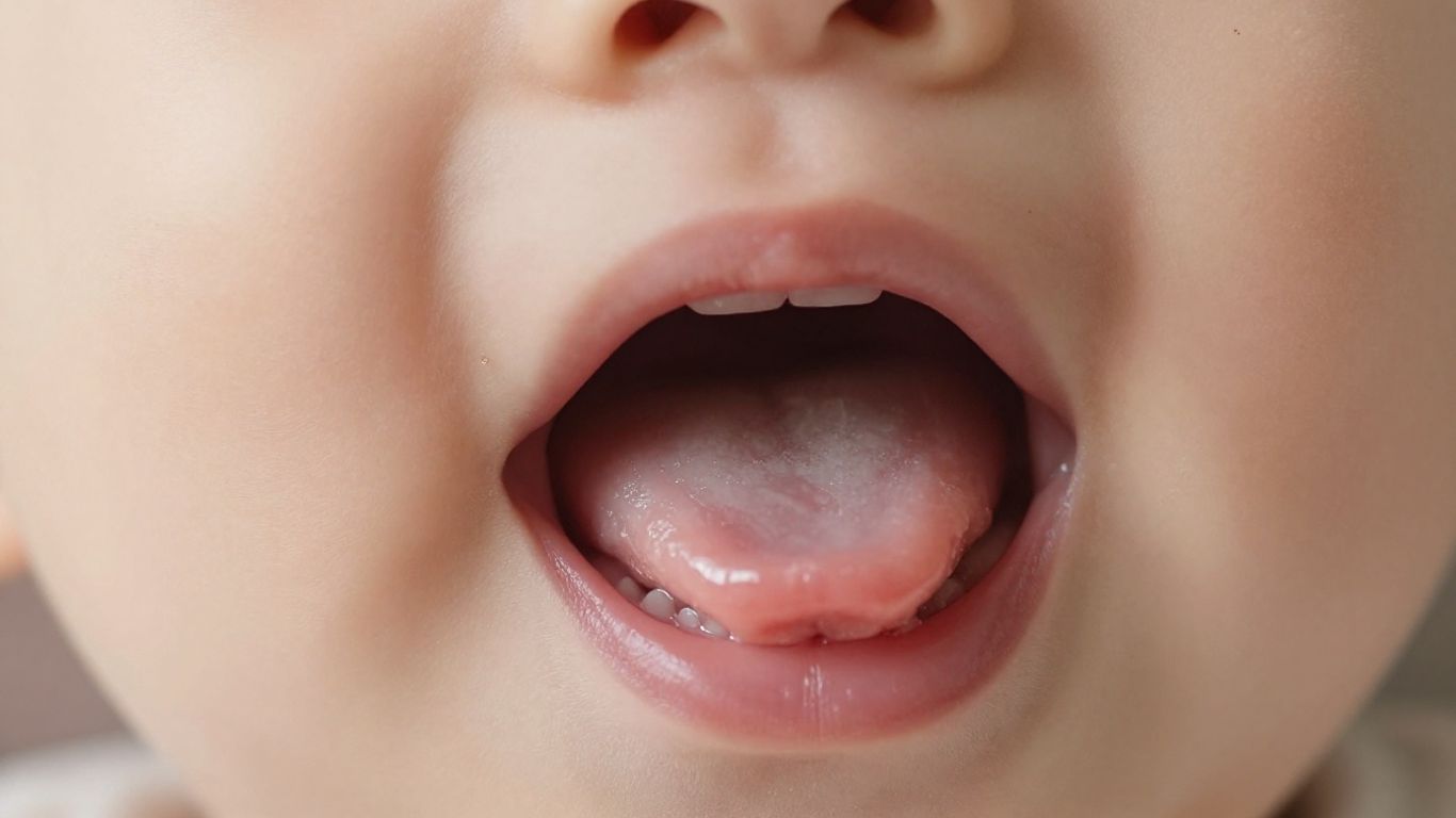 Baby Mund mit weißen Belägen auf der Zunge