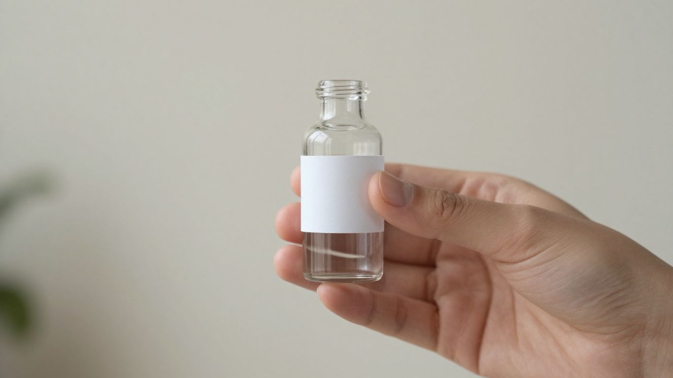 Close-up of a hand holding a plain glass bottle