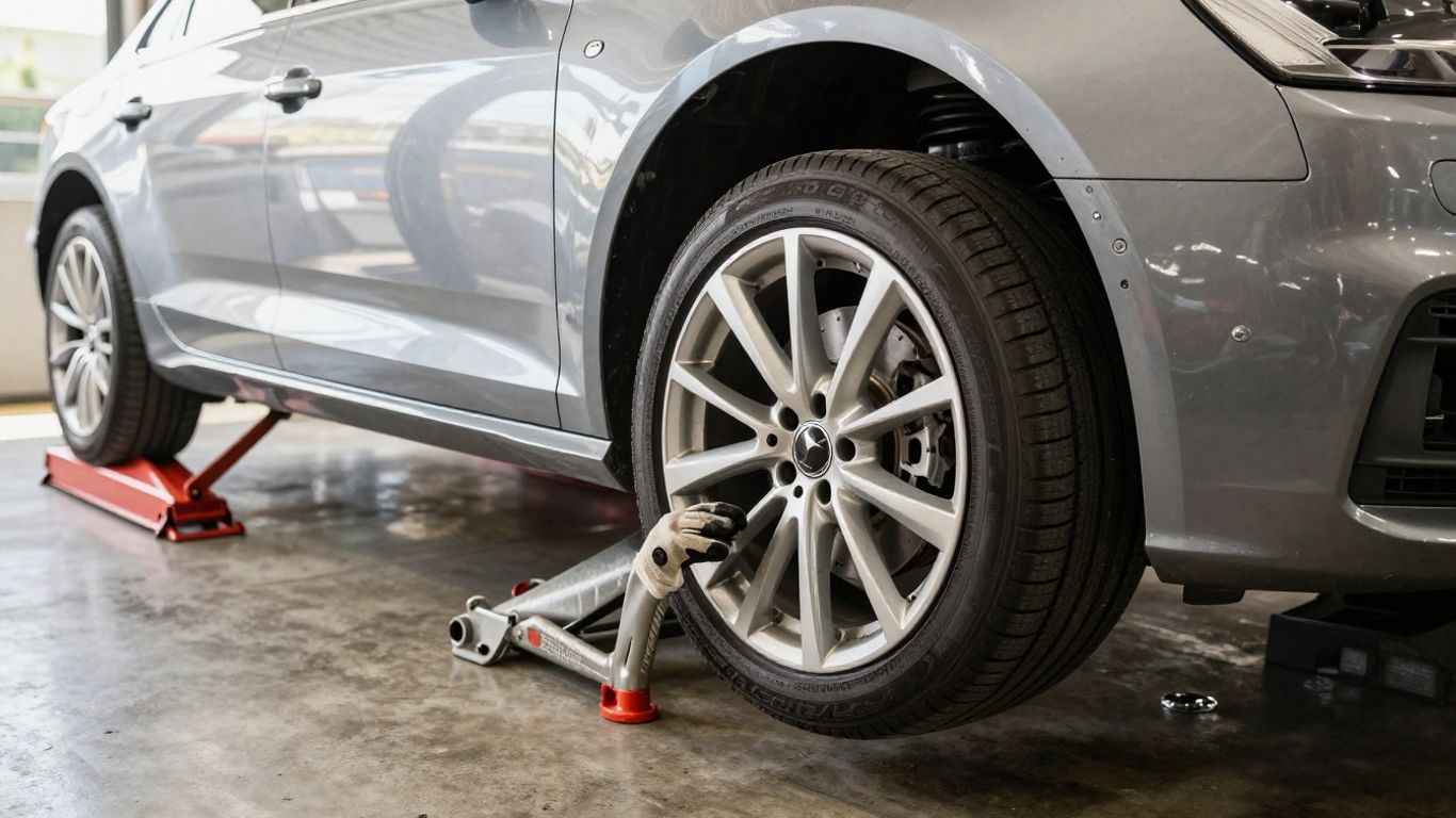 Mechanic fitting an Audi replacement component