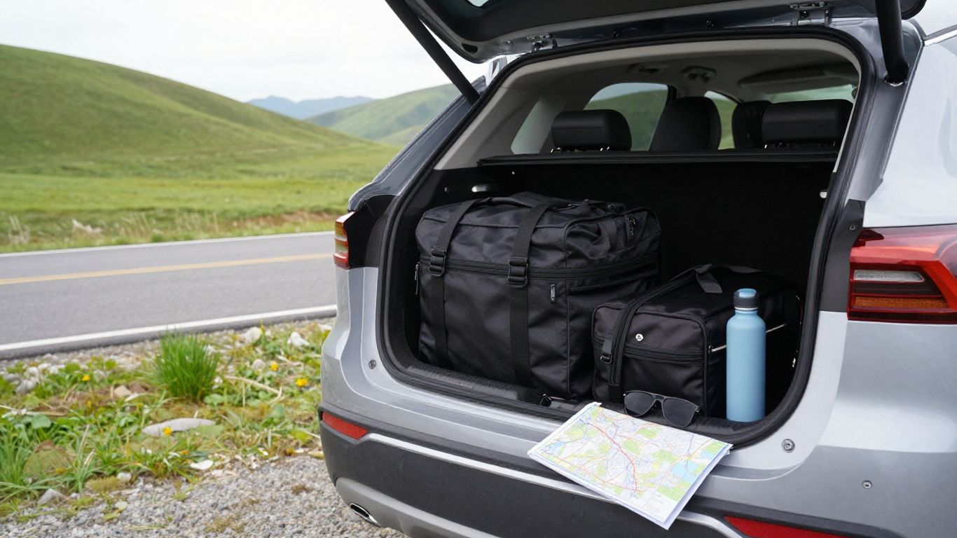 A car packed for a scenic road journey