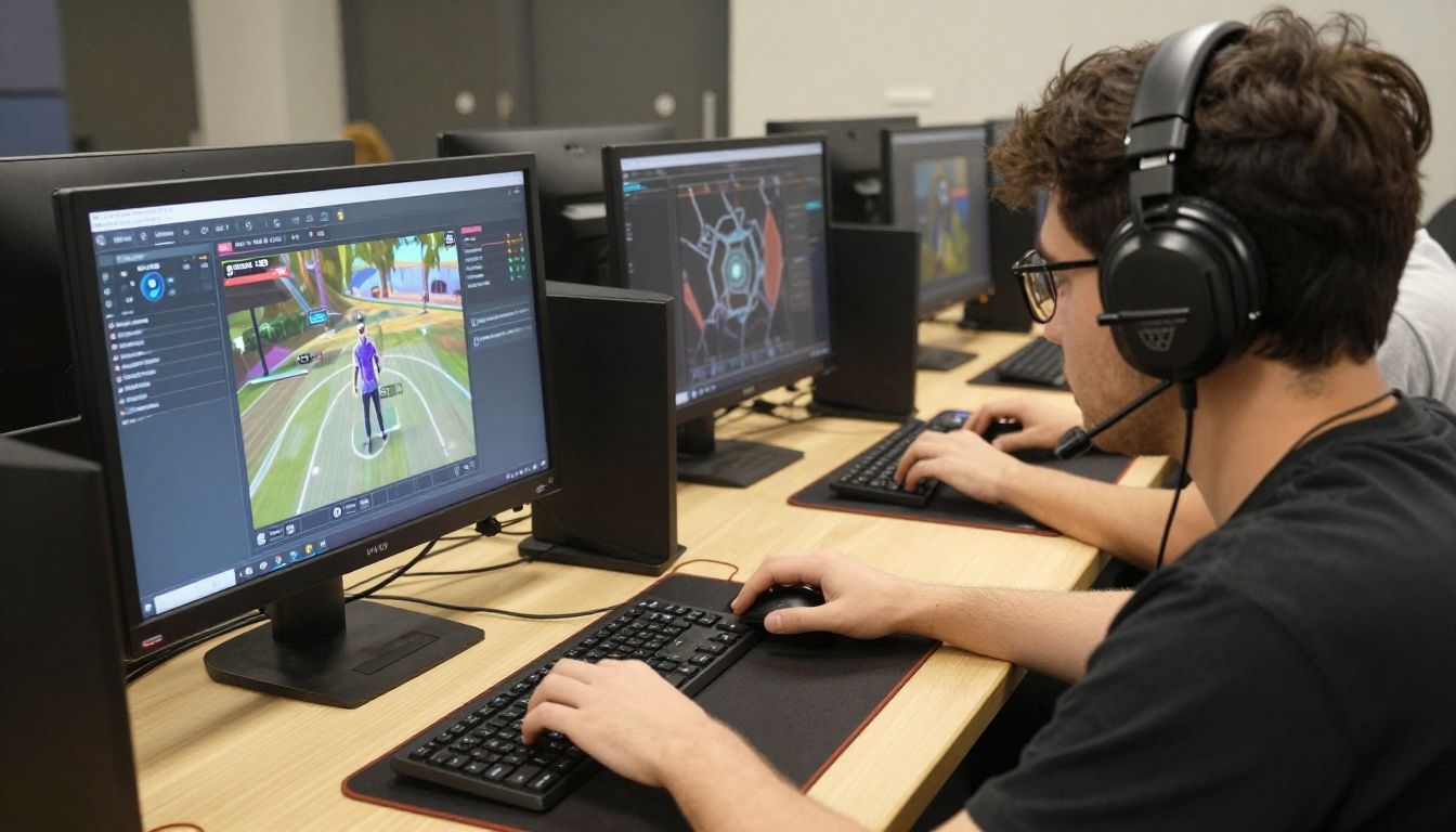 Um jogador de Valorant concentrado em sua tela realizando um treino de mira preciso