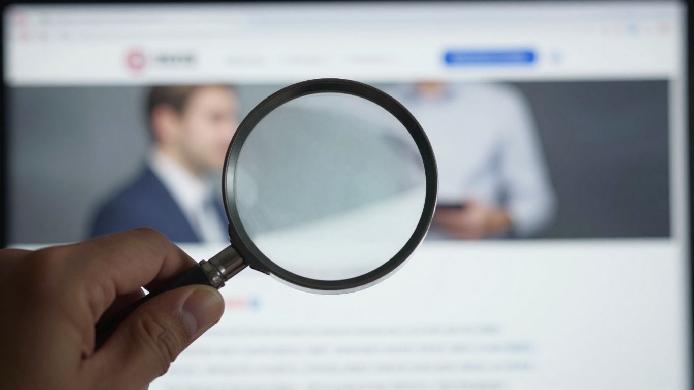 Magnifying glass searching a digital website landscape.