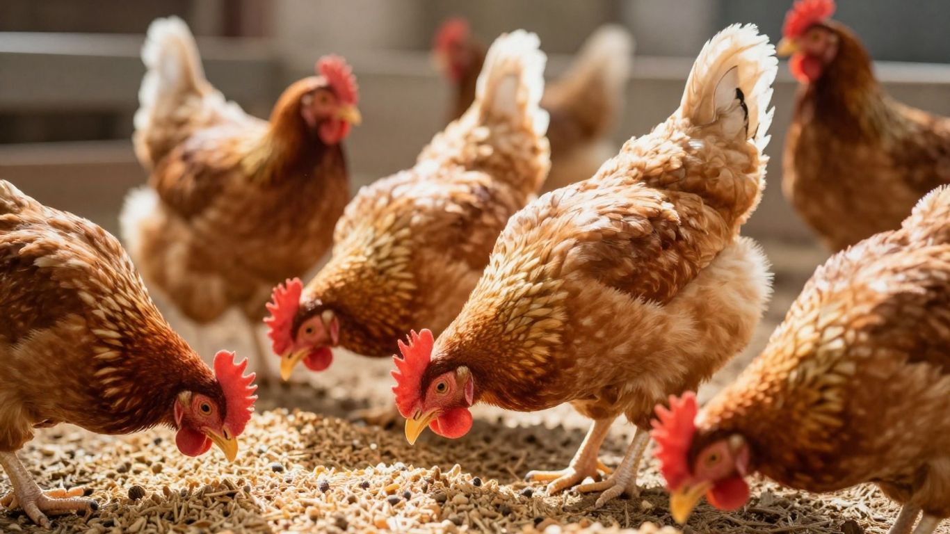 Zdrowe, dorodne kurczaki w kurniku jedzące paszę.