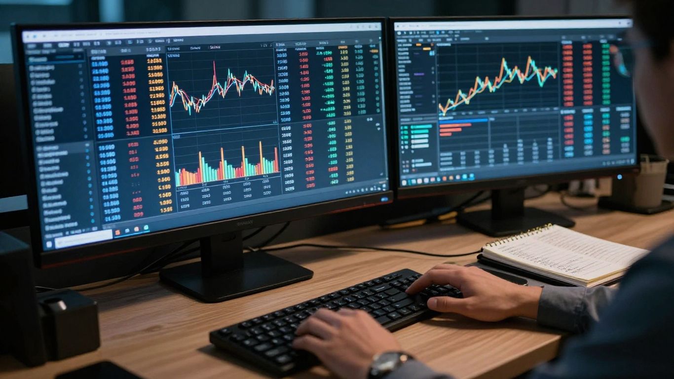 Futures trader monitoring risk and open positions