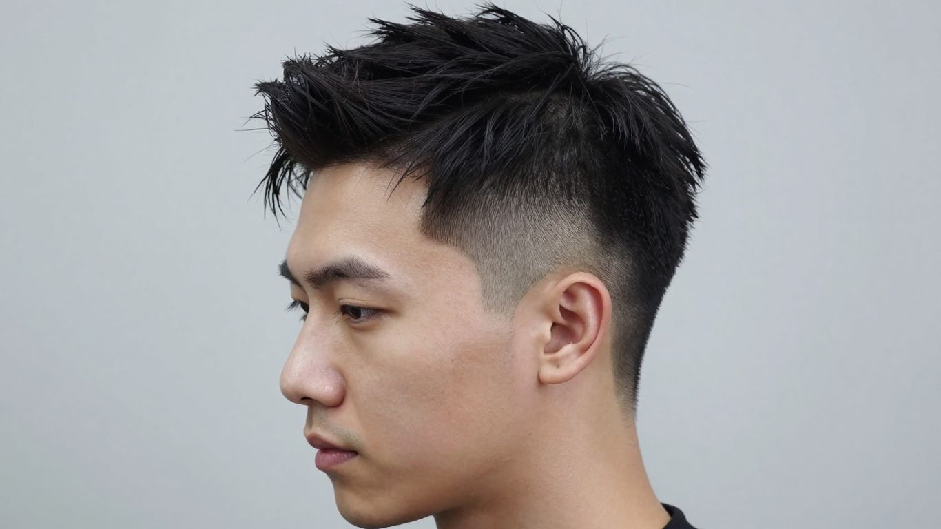 Asian man with faux hawk haircut and side design.