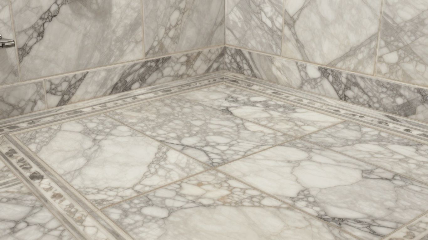 Marble floor and wall tiles in a bathroom.