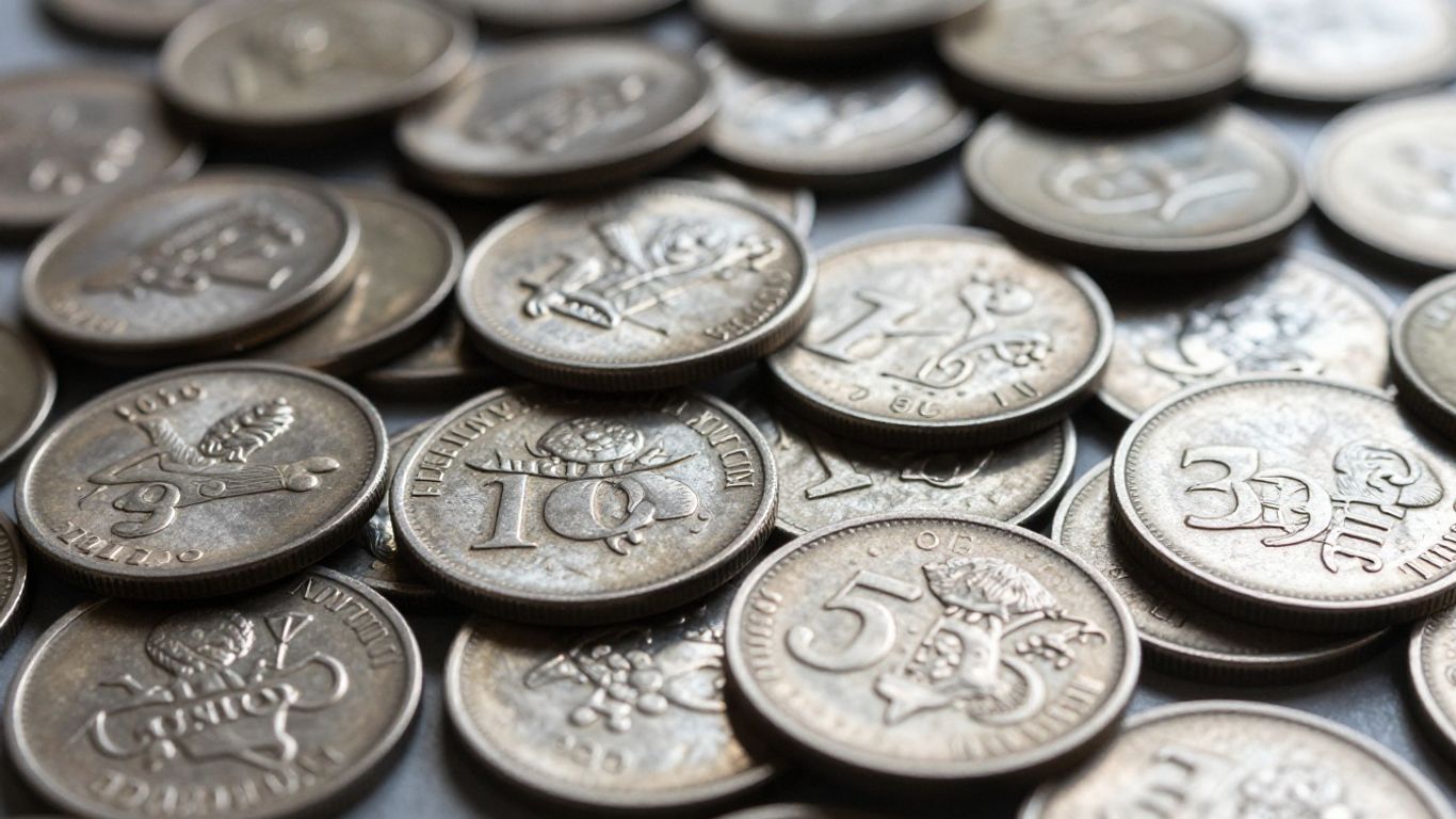 Pile of tarnished silver coins