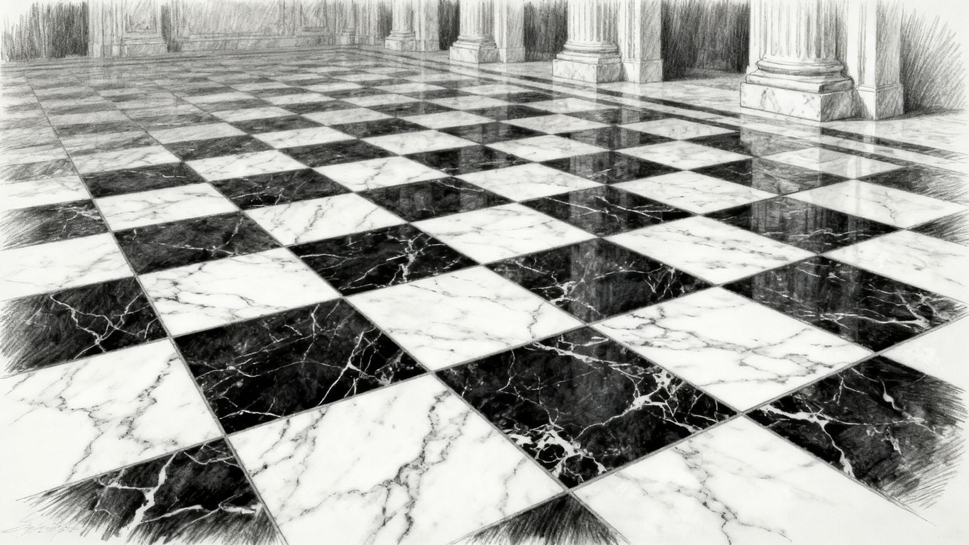 Nero Marquina and Carrara marble checkerboard floor