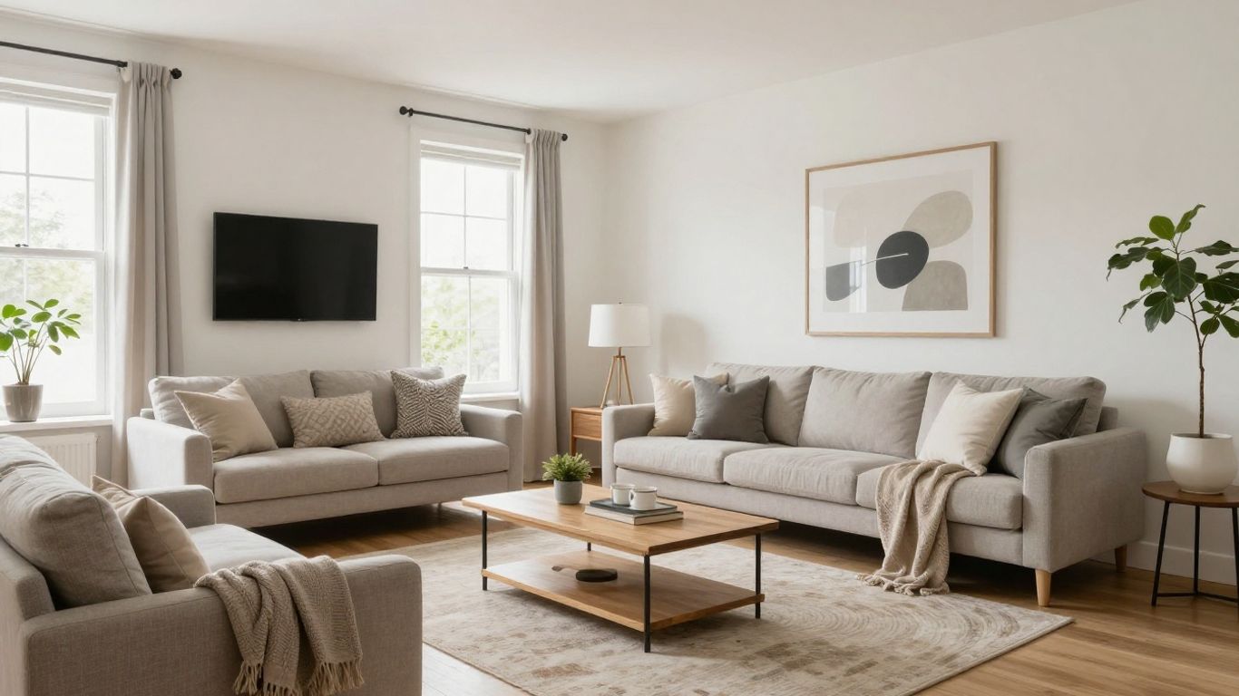 Modern living room with stylish furniture and decor.