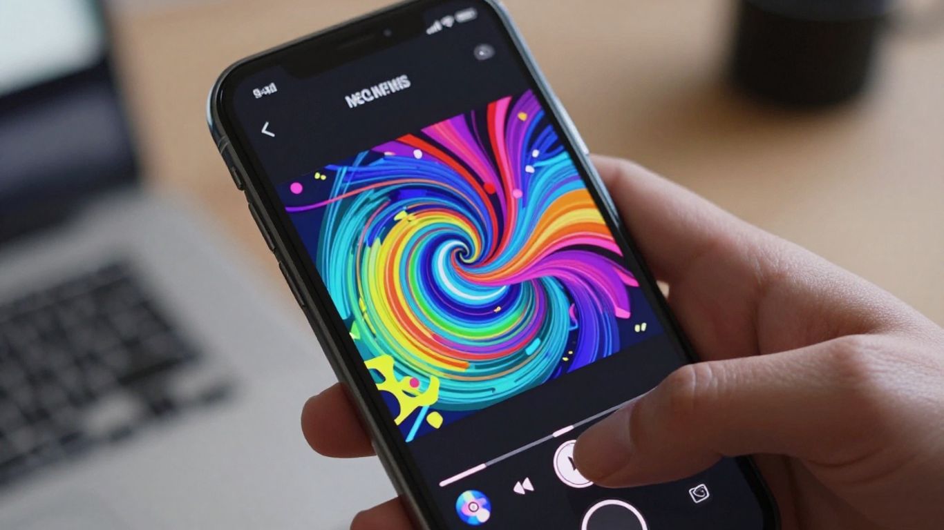 Smartphone displaying AI music video visuals
