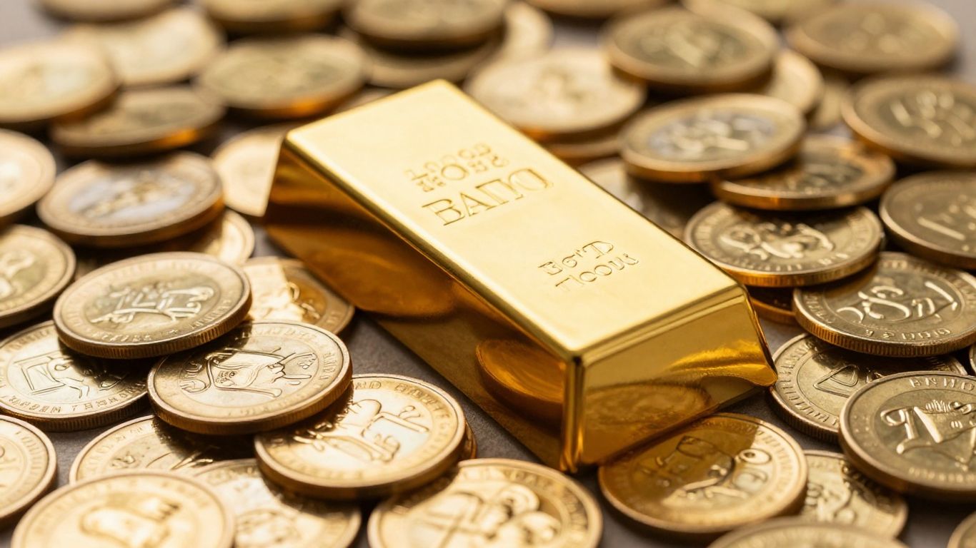 闪亮的金条和金币。