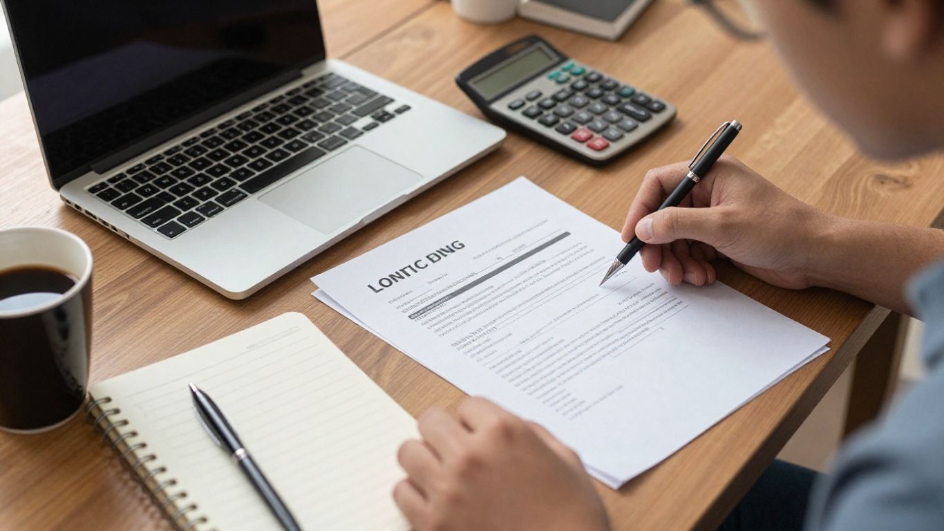 Person reviewing loan figures beside a calculator
