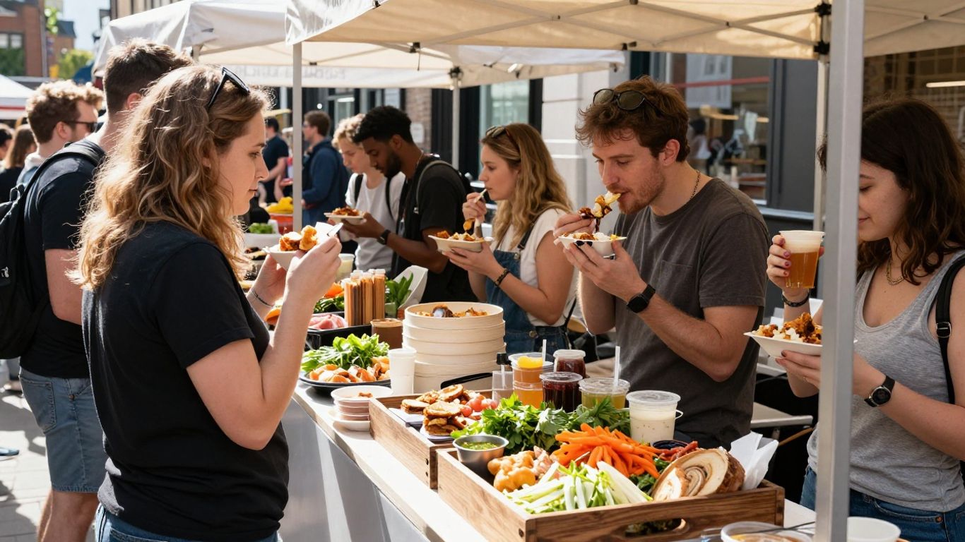 Pop-up food stall on a busy UK street.