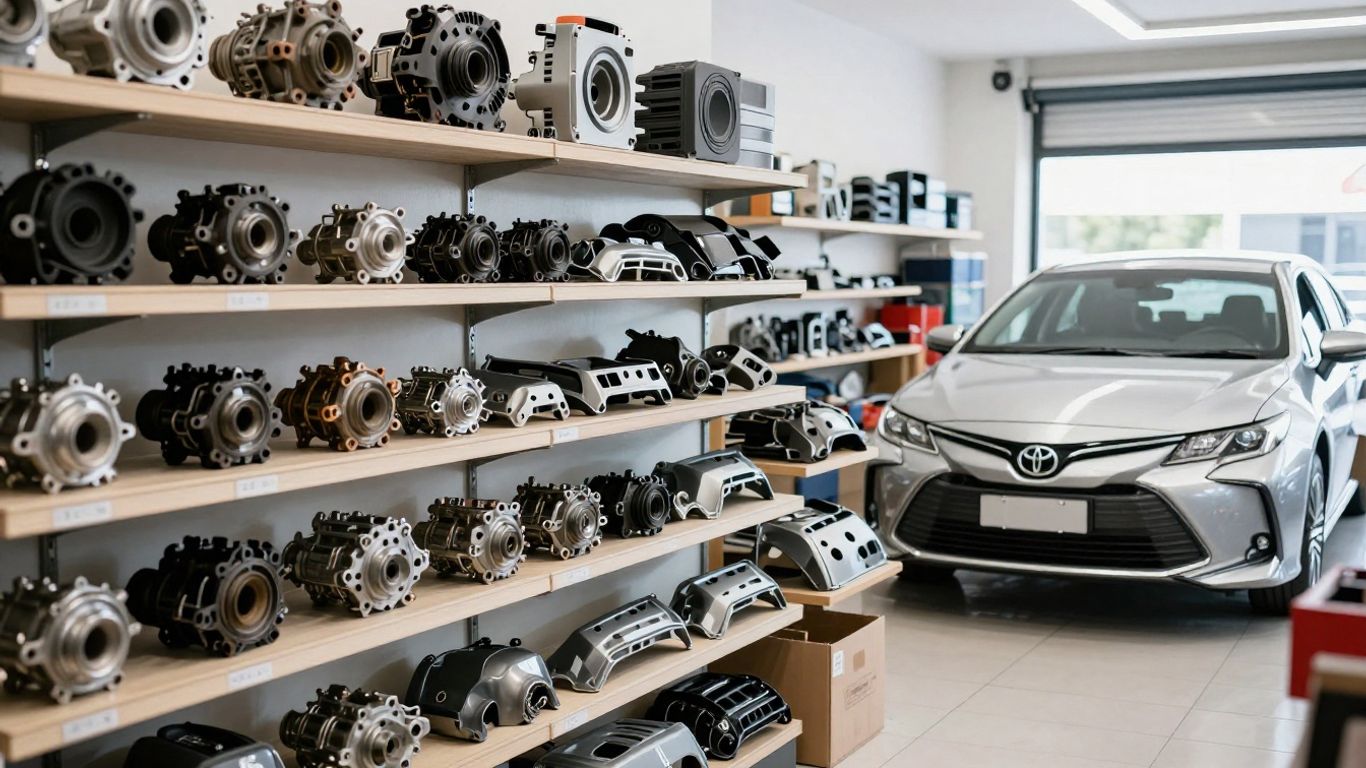 Toyota Camry parts displayed in a Sydney auto shop.