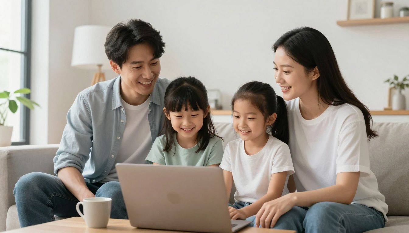 A happy family breathing comfortably in a home with clean, efficient air circulation