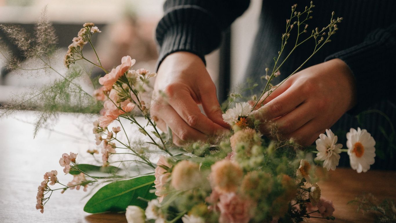 Seasonal flowers arranged in a market bouquet