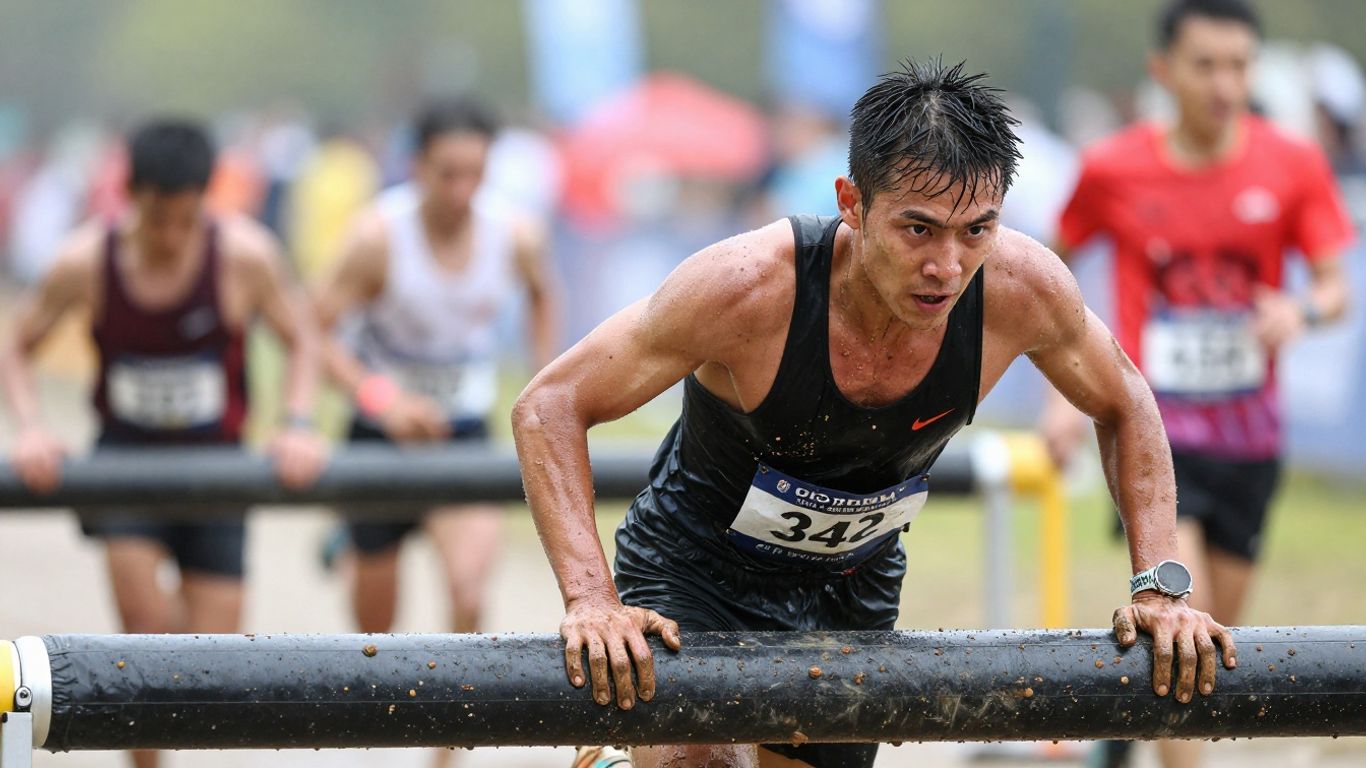 Runner overcoming an obstacle during an Army Run.