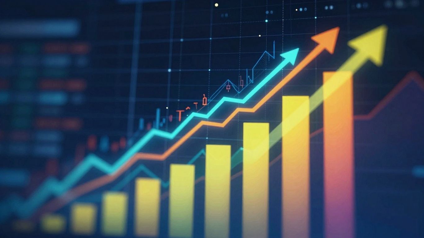 Abstract visual of financial growth and technological advancement.