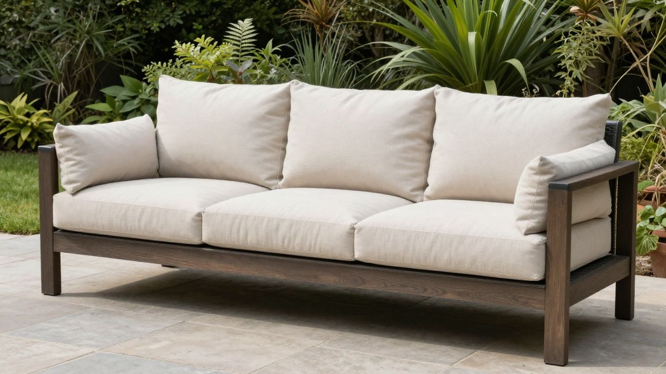 Outdoor cushions and sofa on a shaded patio