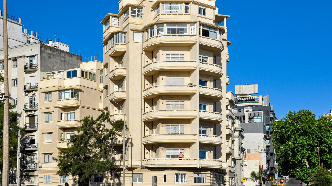 Rounded balconies and quiet estate walkways