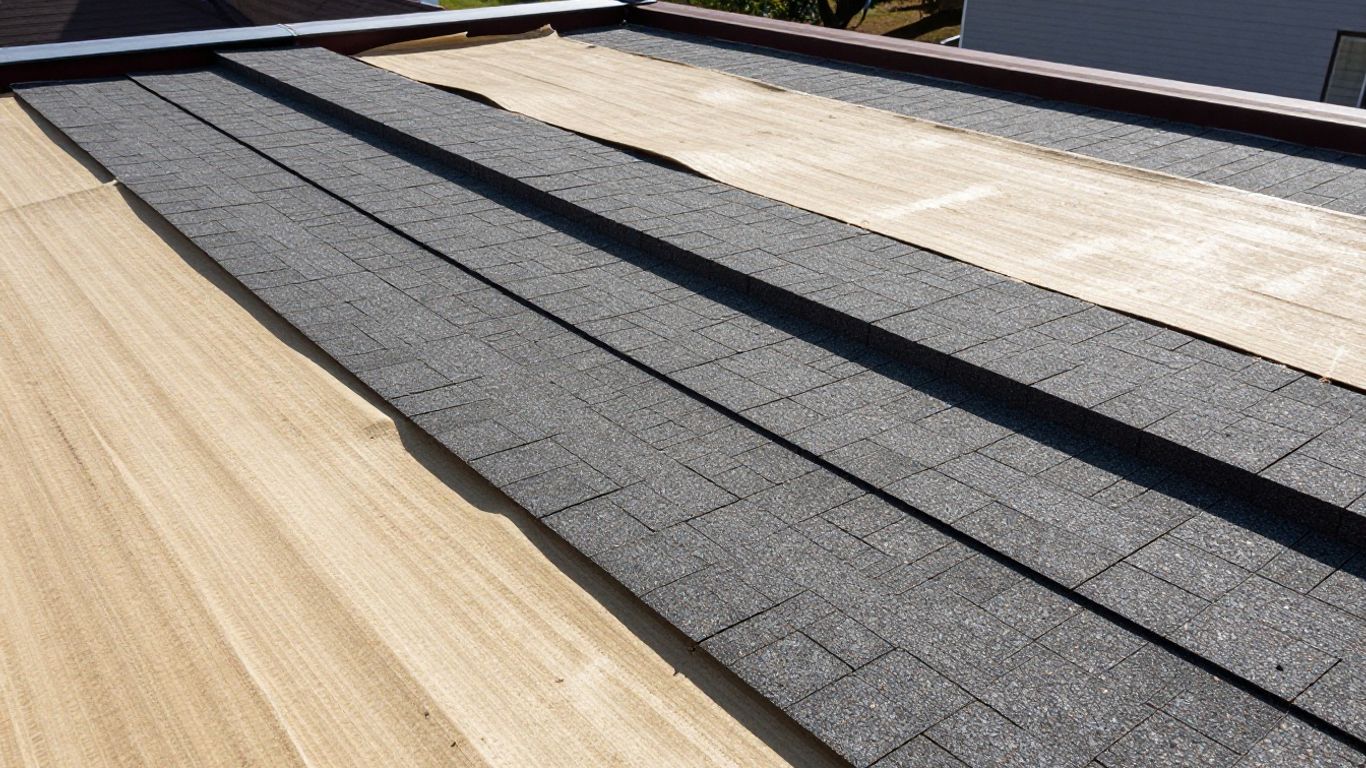 Close-up of a roof system's layered construction.