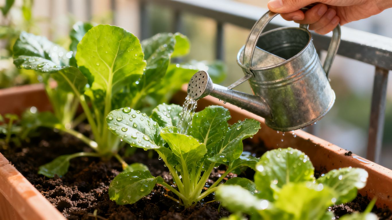 Bewässerung in einem kleinen Topfgarten